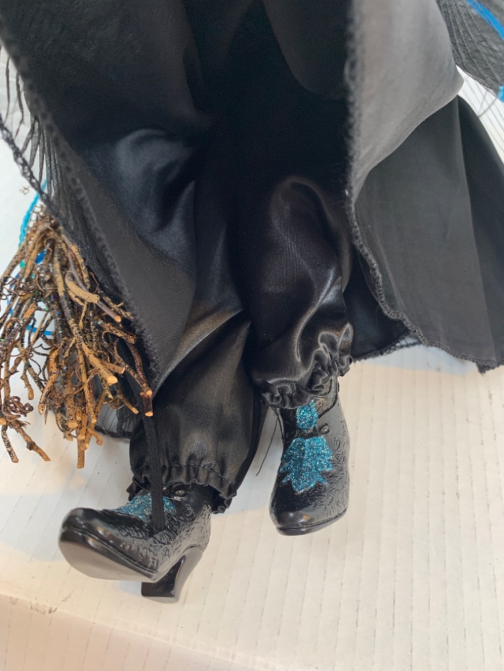 Spooky Old Witch With Broom Doll Shelf Sitter Blue Black Halloween Scary Decor - Picture 15 of 16